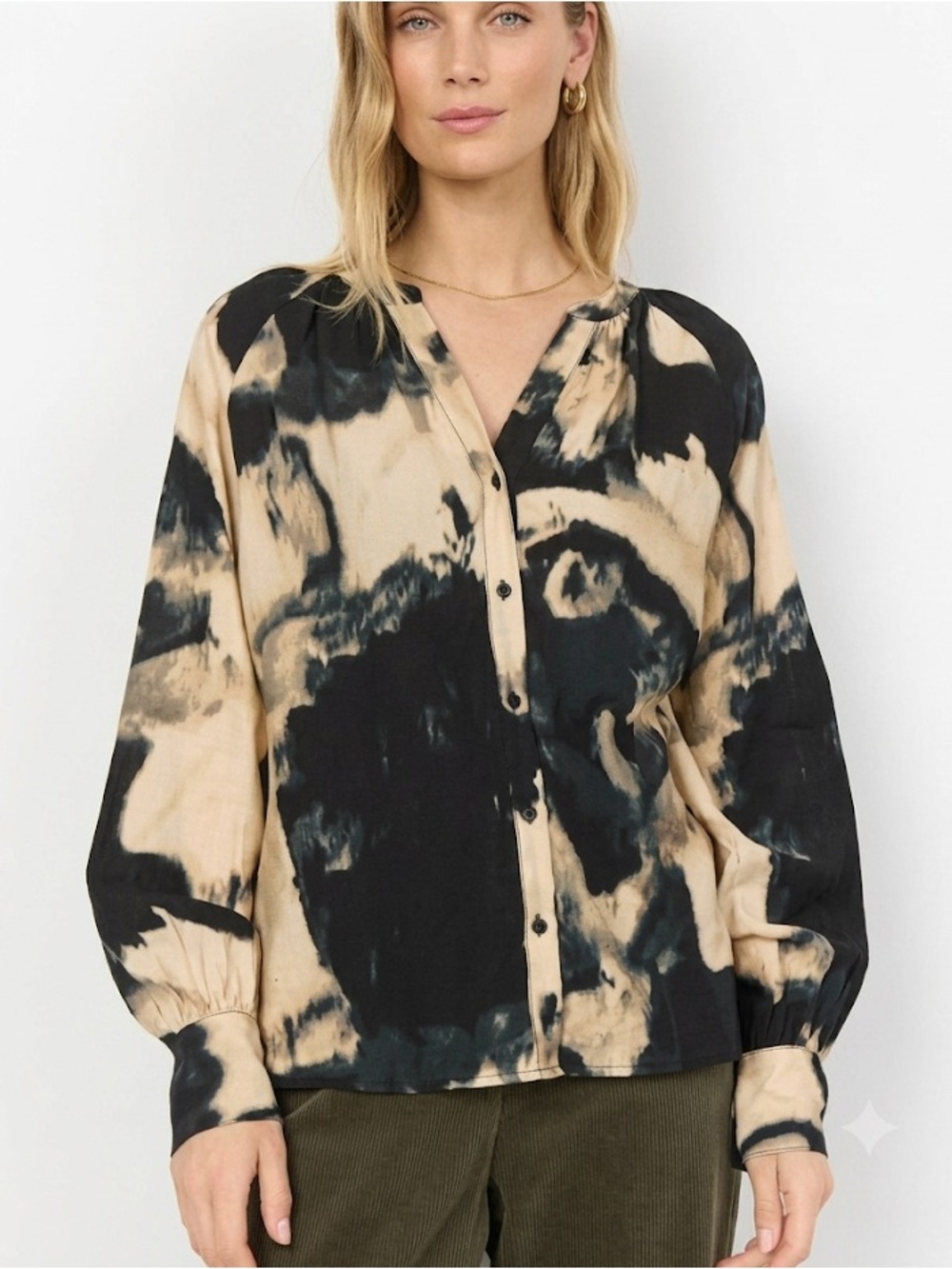 SoyaConcept Nadire 1 Abstract Print Button Up Blouse Size Large New Boho Goth